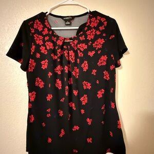 Croft & Barrow Black Top with Red Floral Design